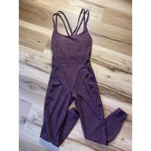 Bombshell Sportswear Bodysuit Strappy Back Purple Heathered Jumpsuit XS-S